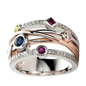 Exquisite Silver Plated Lady Cross Two Tone Wide Ring Multiple Sizes